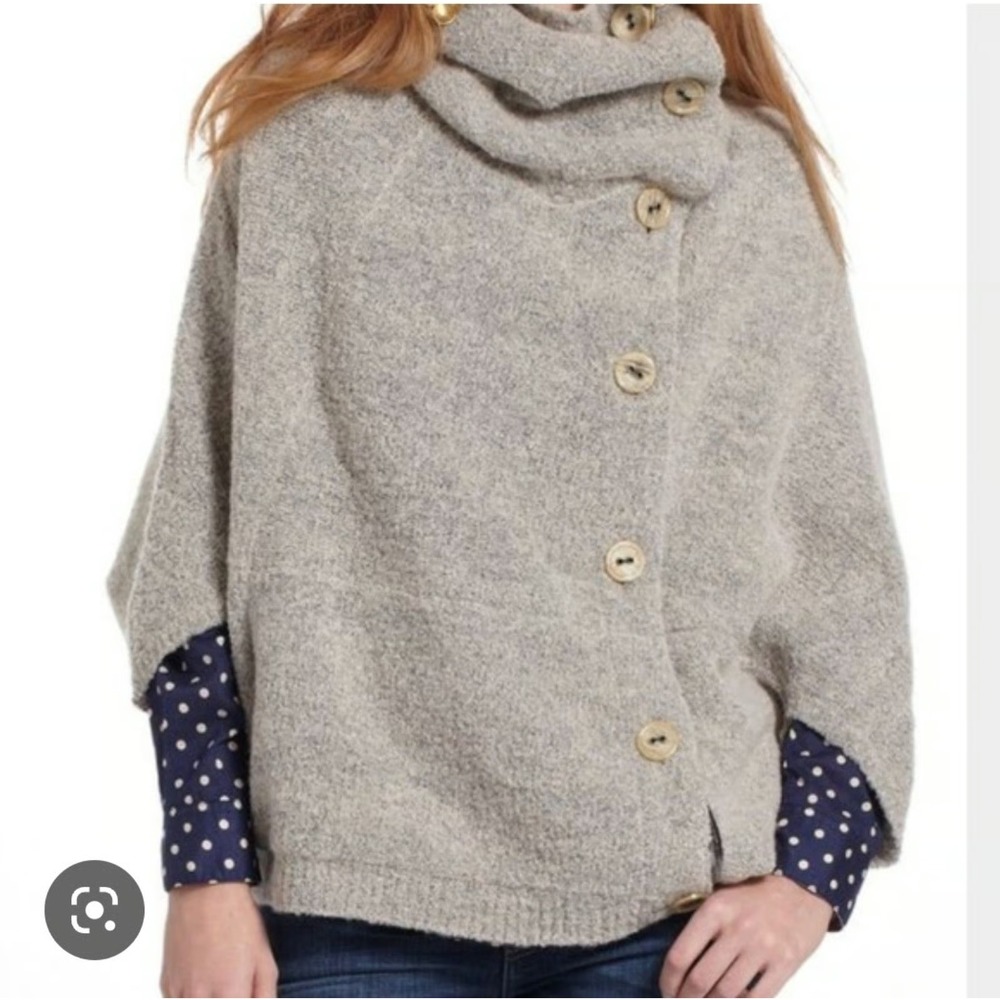 Anthropologie Angel of the North Poncho Sweater Sz M‎ Women Gray Wool Blend